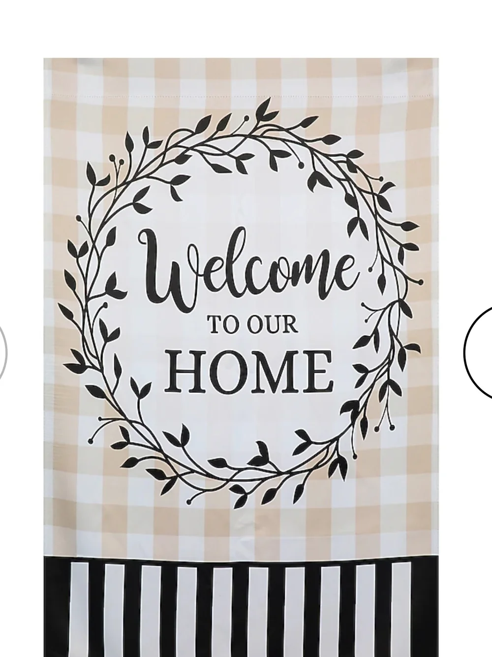 Welcome to Our Home Decorative House Flag - Neutral Plaid & Black